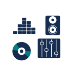 Vector image of set of blue music icons