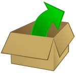 Vector clip art of cardboard box with an outward arrow