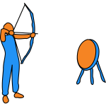 Vector drawing of man figure aiming bow and arrow at a target