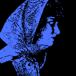Woman with blue hood