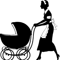 Black and White Silhouette of a Nanny Pushing a Baby Carriage