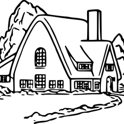 Black and White Country House Outline