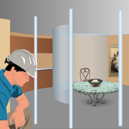 Construction Worker in a Dining Room