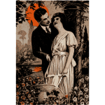 Vector image of man and woman under orange sun