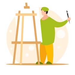 Artist paints on canvas