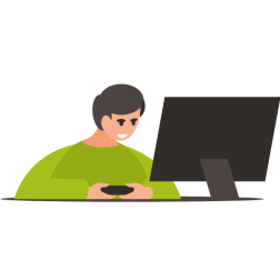 Boy playing games on desktop computer