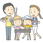 Family barbecue cartoon style