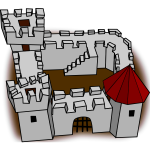 Ugly non-perspective cartoony fort fortress, stronghold or castle