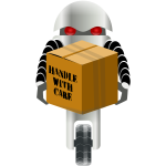 Robot delivery box with fragile items vector illustration