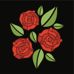 Three red roses on black background