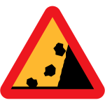 Falling rocks from the right hand side traffic sign vector illustration