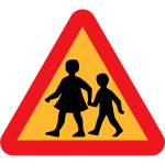Children crossing road sign vector drawing