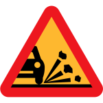 Loose stones on the road vector sign
