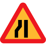 Road narrows on left vector sign