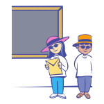 Vector clip art of kids in front of a blackboard