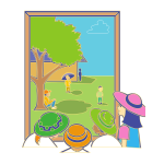 Vector image of kids looking out window