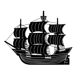 Black and White Sailing Ship Silhouette