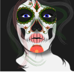 Vector drawing of woman with face painted mask