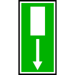 Green rectangular exit door behind sign with border vector drawing