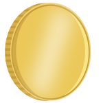 Vector drawing of shiny quarter turned gold coin with reflection