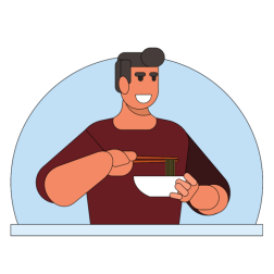 A man is eating noodles