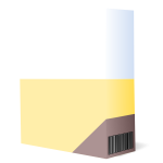 Vector drawing of purple and yellow software box with barcode