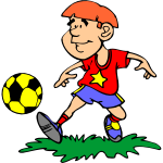 Comic boy playing football vector image