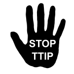 Vector image of human hand with text "stop TTIP"