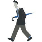 Vector drawing of man walking with an umbrella under his arm