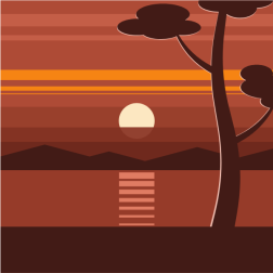Tropical landscape in sunset