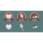 Vector drawing of badges for love, beauty and vision