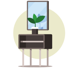 A cabinet with a plant