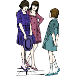 Vector image of three young ladies chatting on pavement