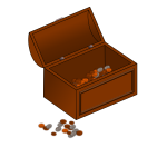 Vector clip art of half empty treasure chest with coins outside