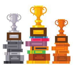 Gold, silver and bronze trophies