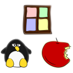 Window, penguin and apple