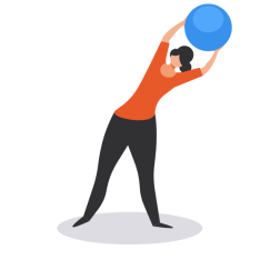 A woman is exercising with a ball