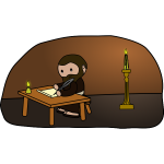 Vector drawing of bearded man writing at candlelight