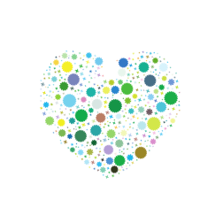 Heart silhouette with green circles
