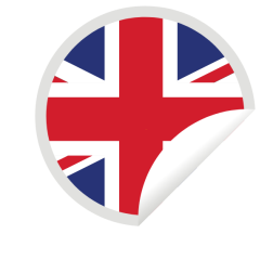 A peeling sticker with the UK flag