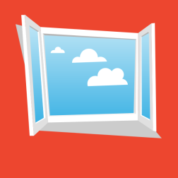 Clear sky seen through the open window