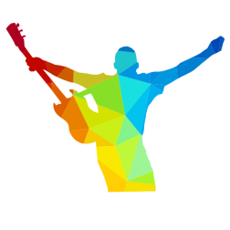 Guitarist with raised hands silhouette