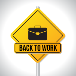 Back to work road sign