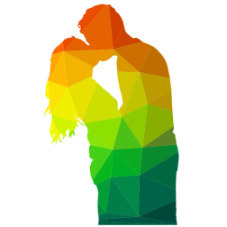 Couple kiss silhouette low poly