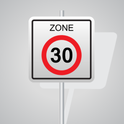 Zone 30 warning sign