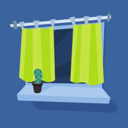 Window with green curtains