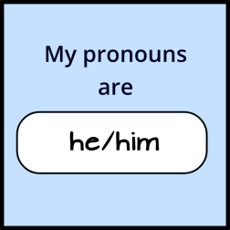 he him pronouns badge blue