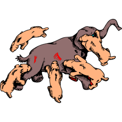 Saber-toothed tigers attack an elephant
