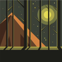 Cabin in the forest in the night