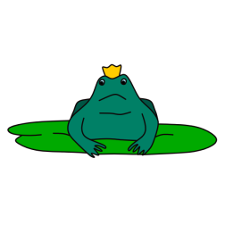 A frog waiting for a princess to come along, kiss her and turn into a prince